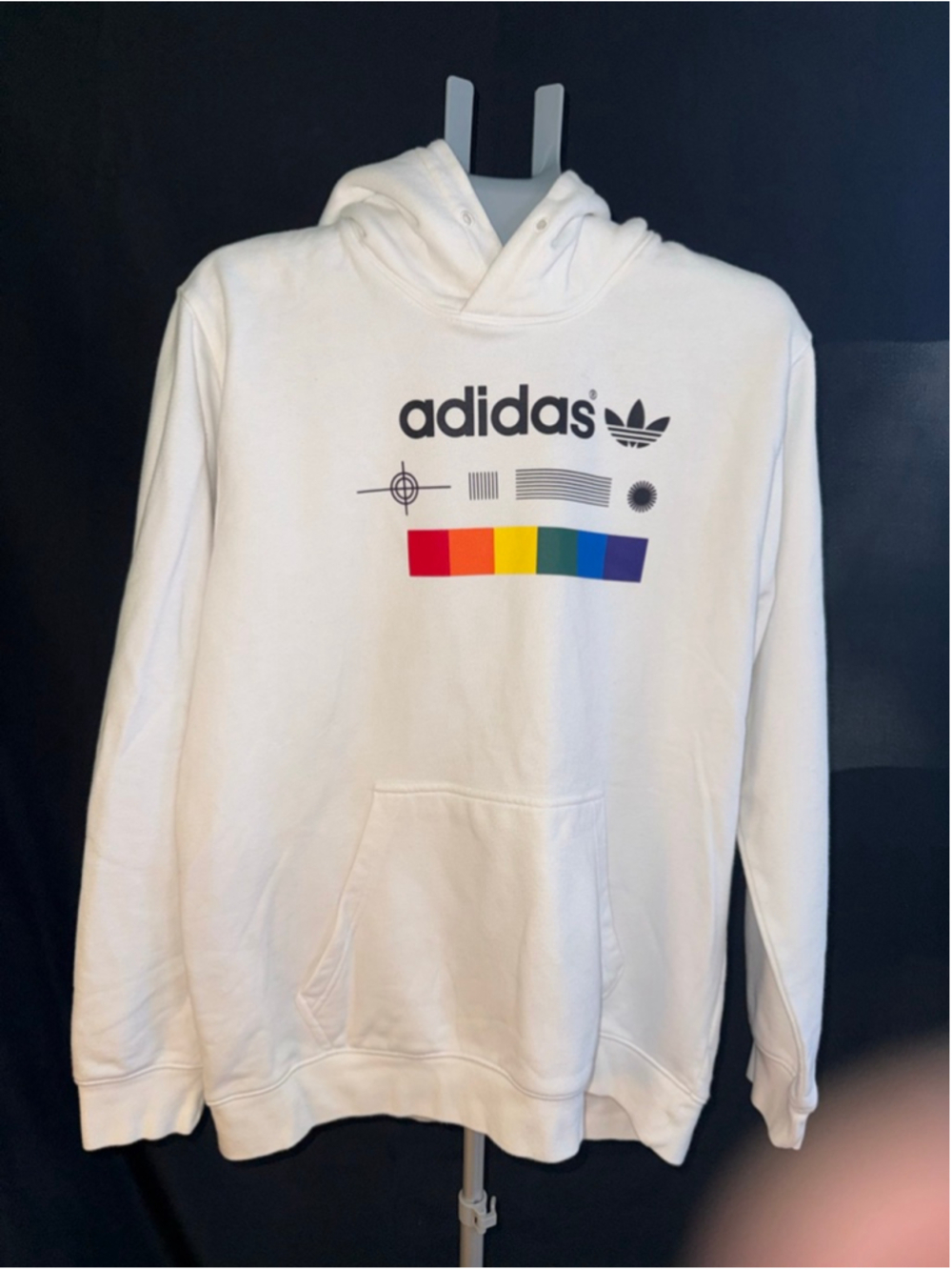 Men's Adidas White Rainbow Graphic Hoodie L